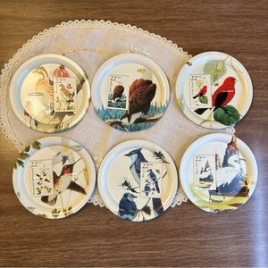 Set of Six Different USPS 1987 22 Cent Bird Stamp Replica Metal Coasters